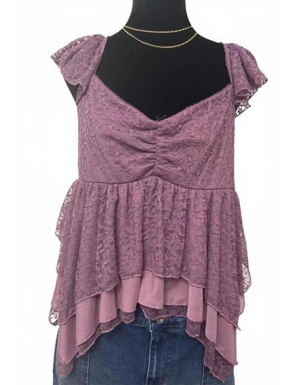 Mixed Threads Purple Lace Ruffle Top – Size XL – New With Tags